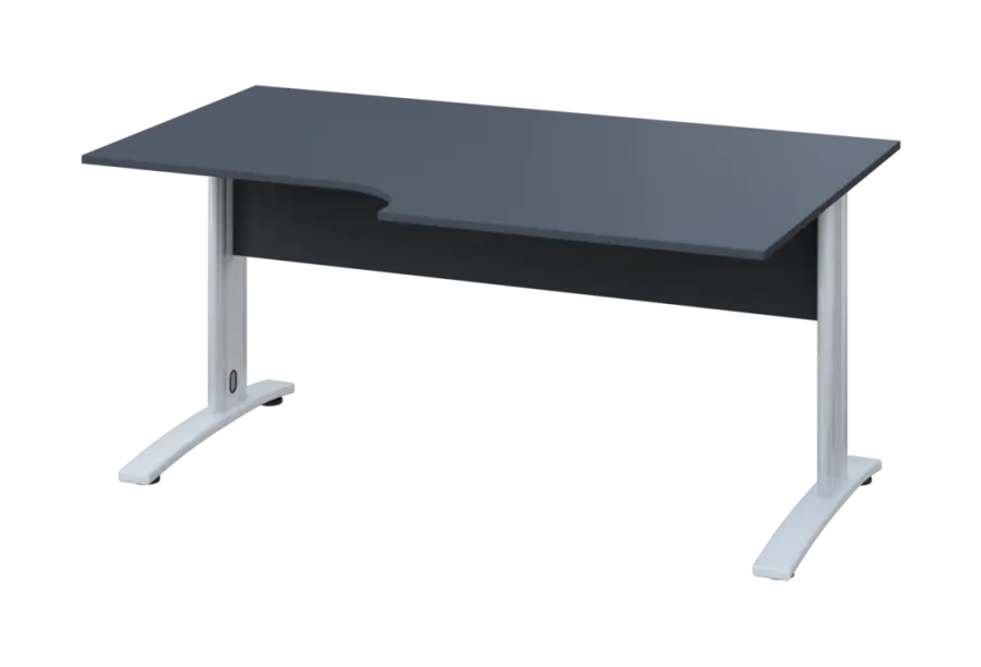 ERK 28 - 168 stůl kancelářský, rohový, pravý, kovová podnož bílá, deska 25 mm, široký 1600 mm, antracit